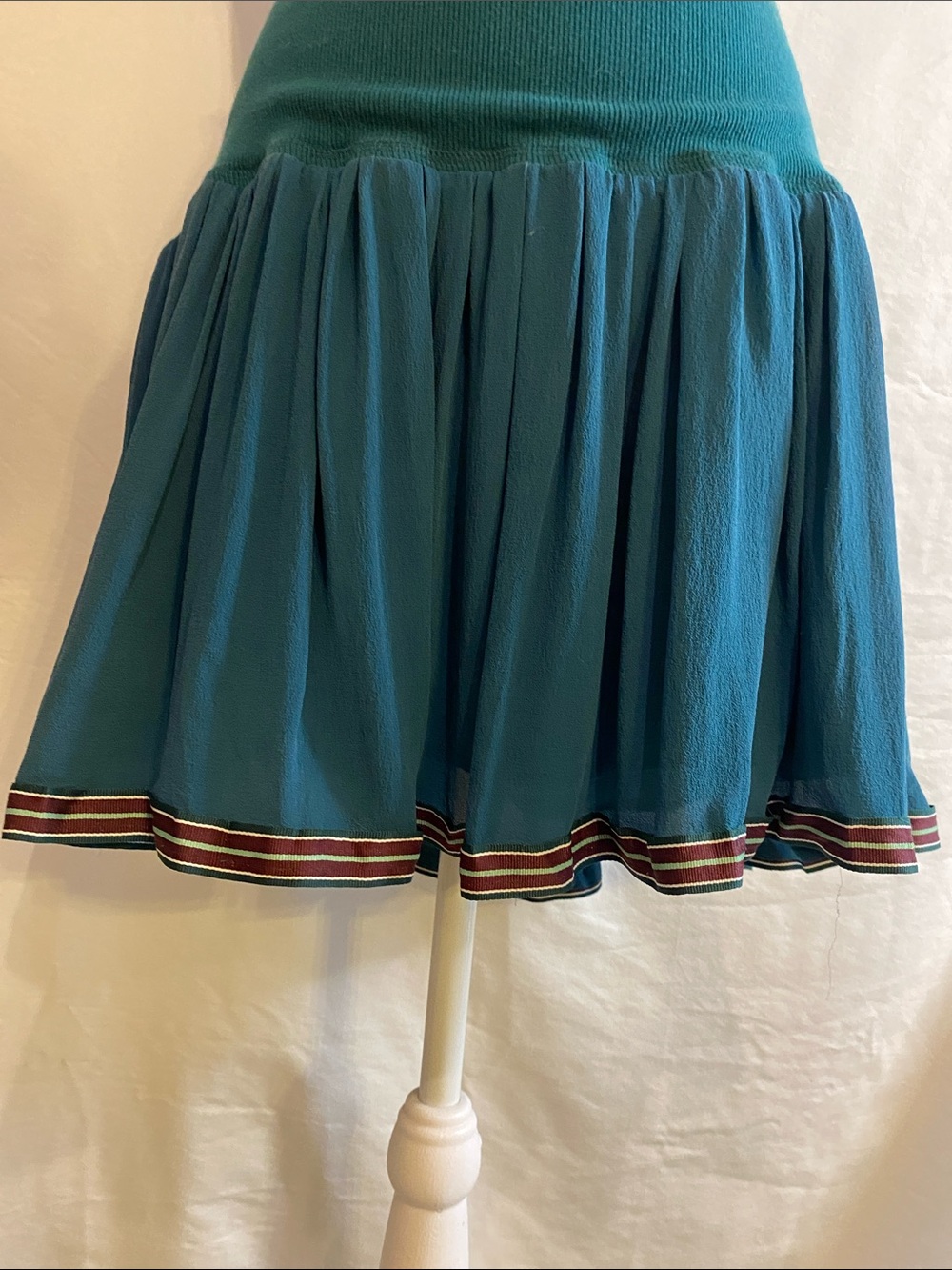 teal Free People ruffle mini skirt with a striped hem size large - Picture 2 of 8